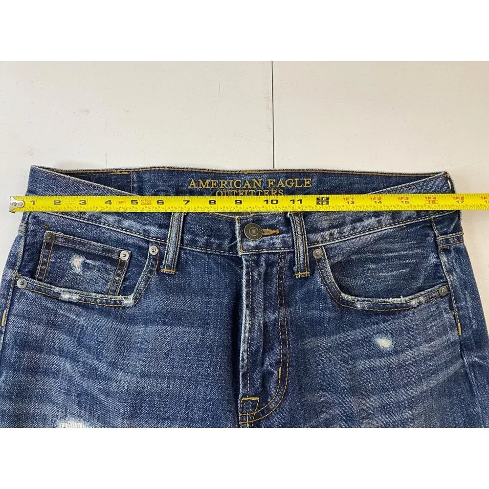 American Eagle Outfitters Men’s Original Straight Jeans 32x32 Distressed Blue - Picture 9 of 15